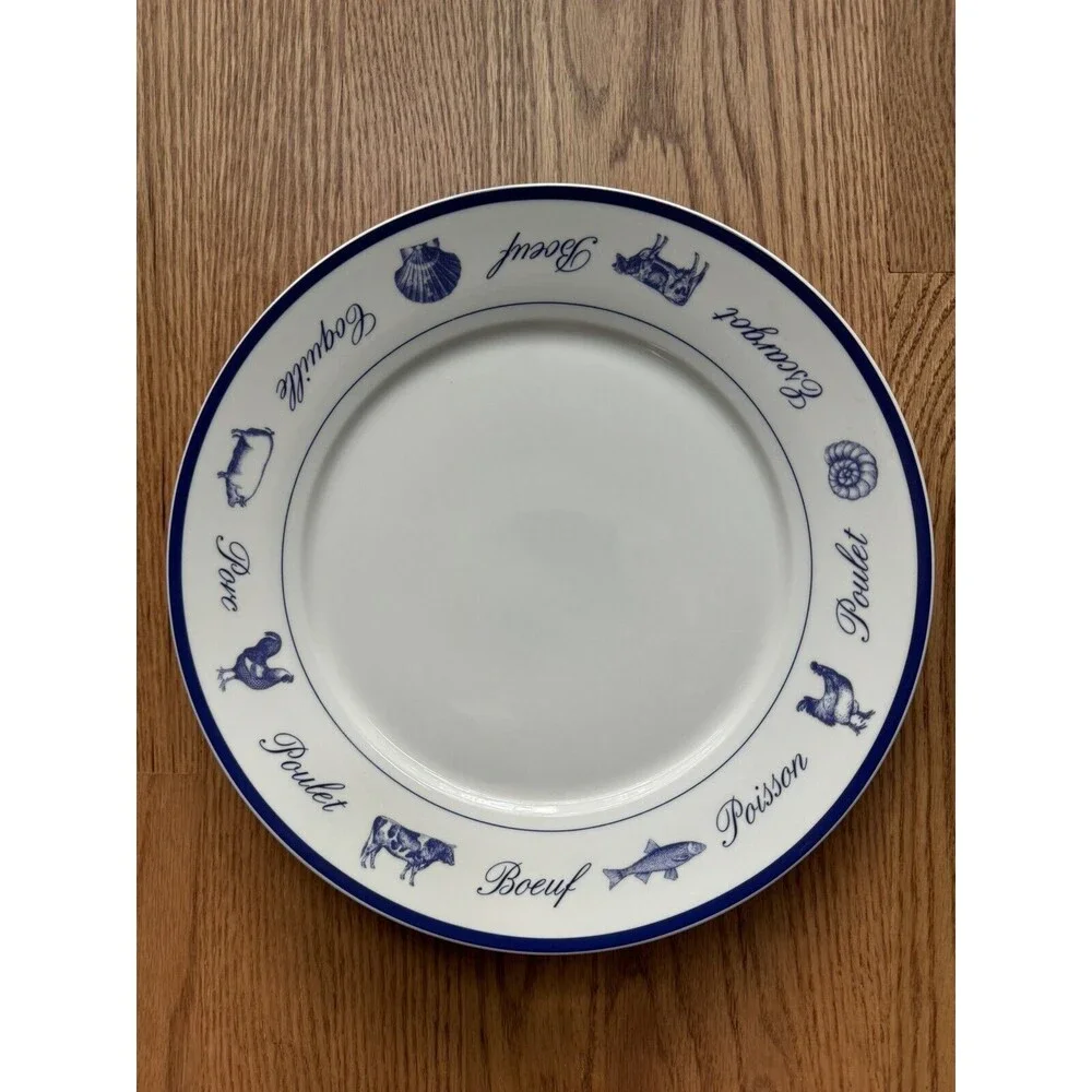 The Cellar Whiteware French Blue‎ Poulet 11.5” Dinner Plate Boeuf Escargot Porc